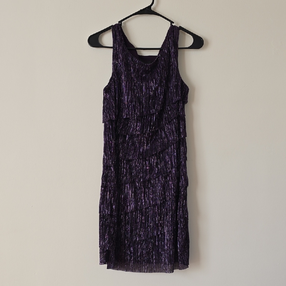 Connected Apparel Purple Tiered Sleeveless Midi Layered Flowy Dress Size 8P